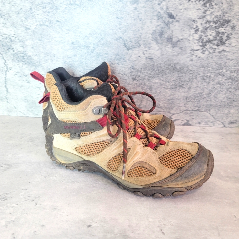 Merrell Womens Sz 6.5 Hiking Boot Yokota 2 Mid Ankle Waterproof Brindle Brown